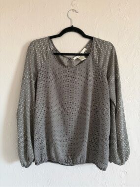 Max Studio Blue Floral Print Long Sleeve Blouse Size M